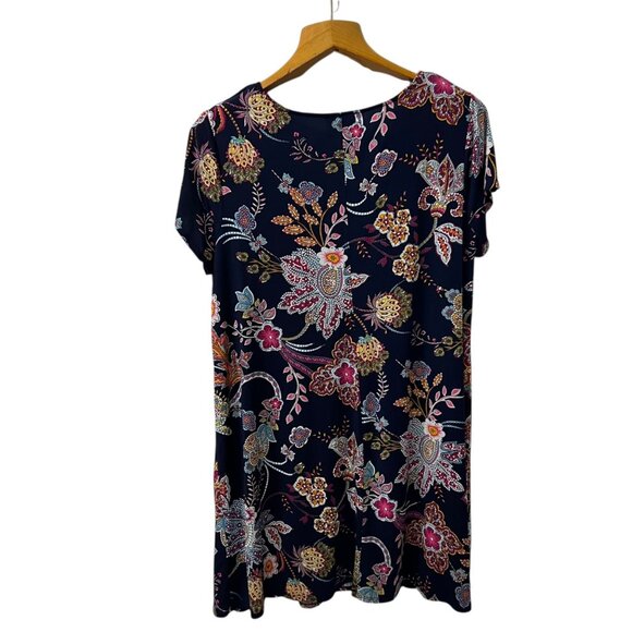 MSK Navy‎ Floral Print Short Sleeve Tunic Shift Dress 3X - Picture 4 of 9